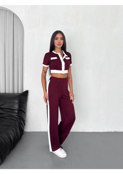 Kadın Modal Kumaş Garnili Kısa Kollu Hırka Pantolon Takım