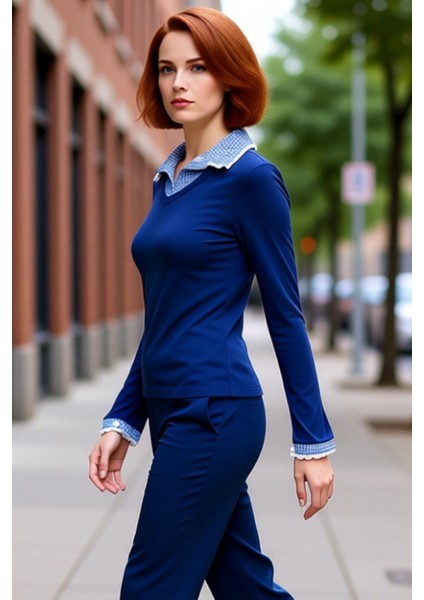 Kadın Casual Uzun Kollu V Yaka Dokuma Detaylı Örme Bluz Kaliteli Şık Rahat Modern Zarif Günlük fırsatları