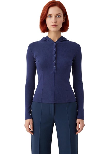 Kadın Vücuda Oturan Kapüşonlu Düğmeli Uzun Kollu Örme Üst Kaliteli Şık Rahat Modern Zarif Günlük fiyatları