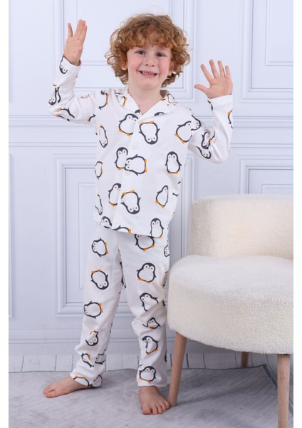 103 Erkek Çocuk Uzun Kollu Gömlek Pijama Takım-Beyaz