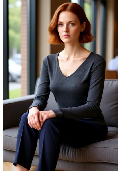 Kadın V Yaka Uzun Kollu Pamuklu Örme Bluz Günlük Konfor ve Şıklık Kaliteli Şık Rahat Modern