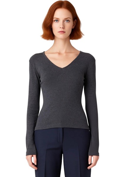 Kadın V Yaka Uzun Kollu Pamuklu Örme Bluz Günlük Konfor ve Şıklık Kaliteli Şık Rahat Modern fiyatları