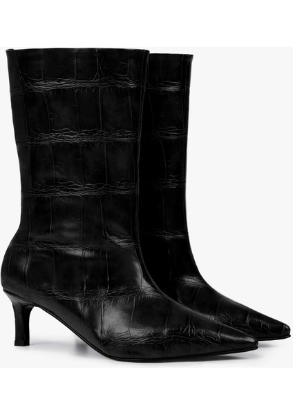 Kadın Velina Siyah Kroko Kısa Topuklu Bot