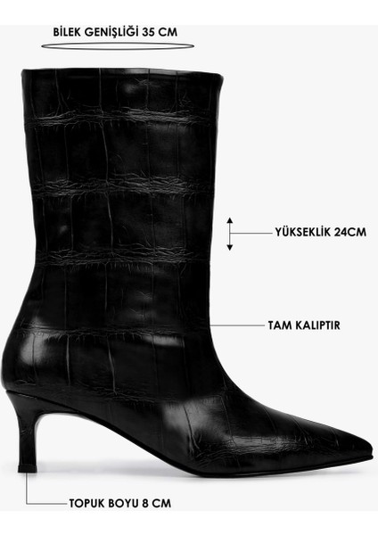 Kadın Velina Siyah Kroko Kısa Topuklu Bot modelleri