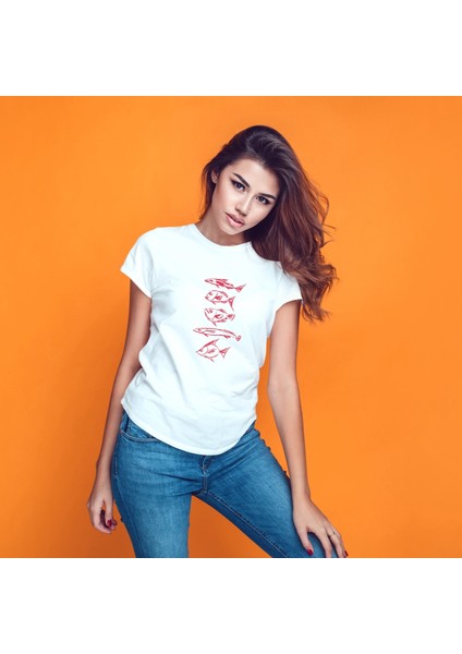 Sketches Of Fish Tişört - Beyaz fiyatları