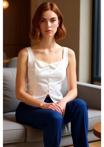 Kadın Pamuklu Dokuma Bluz Şık Kare Yaka ve Rahat Kalıp Detayları Kaliteli Şık Rahat Modern