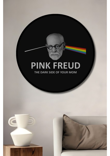 Dekoratif Ahşap Yuvarlak Çerçeve Görünümlü Tablo Pink Freud