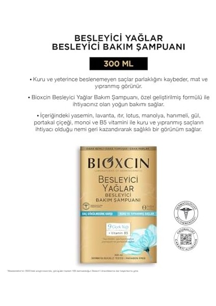Bioxcin Besleyici Yağlar Şampuan 300 ml – Kuru ve Yıpranmış Saçlar Için, 9 Çiçek Yağı, Pantenol ve Biocomplex B11 Içerikli, Sülfatsız fiyatları