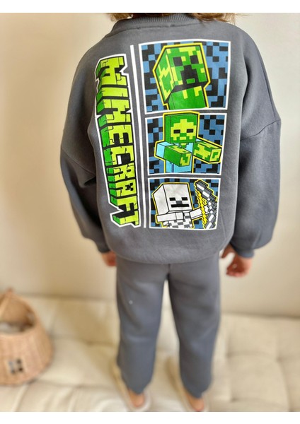 Barbosa Sweatshırt Eşortman Parmuklu Minecraft Baskılı 2'li Pamuklu Şardonlu Erkek Takım fiyatları