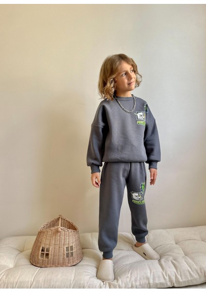 Barbosa Sweatshırt Eşortman Parmuklu Minecraft Baskılı 2'li Pamuklu Şardonlu Erkek Takım fırsatları