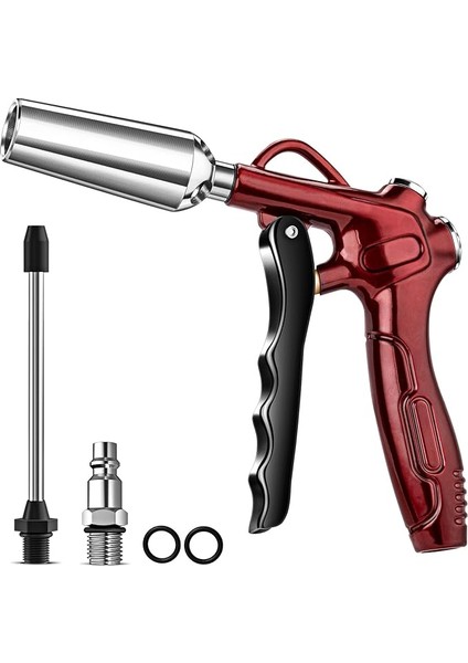 Güçlü Akış Nozulu Yüksek Hacimli Hava Üfleme Tabancası, 4.9 "paslanmaz Çelik Uzatma ve 1/4 '' Standart Hızlı Fiş, Hava Kompresörü Aksesuarları Için Pnömatik Alet ile Retro Kırmızı Hava Memesi Üfleyici