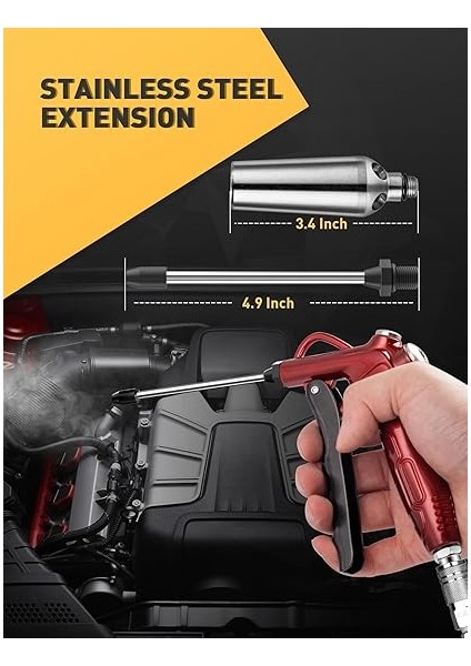 Güçlü Akış Nozulu Yüksek Hacimli Hava Üfleme Tabancası, 4.9 "paslanmaz Çelik Uzatma ve 1/4 '' Standart Hızlı Fiş, Hava Kompresörü Aksesuarları Için Pnömatik Alet ile Retro Kırmızı Hava Memesi Üfleyici modelleri