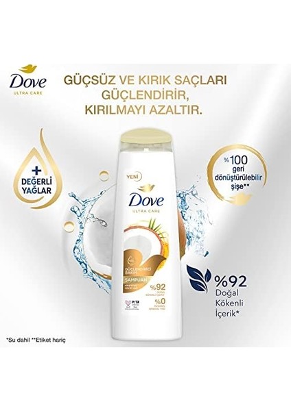 Dove Ultra Care Saç Bakım Şampuanı Güçlendirici Bakım Hindistan Cevizi Yağı 400 ml modelleri