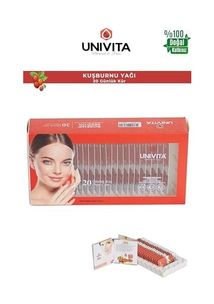 Unıvıta %100 Doğal Katkısız Kuşburnu Çekirdeği Yağı - 20 Günlük Bakım Kürü - 60 ml (3ml x 20)