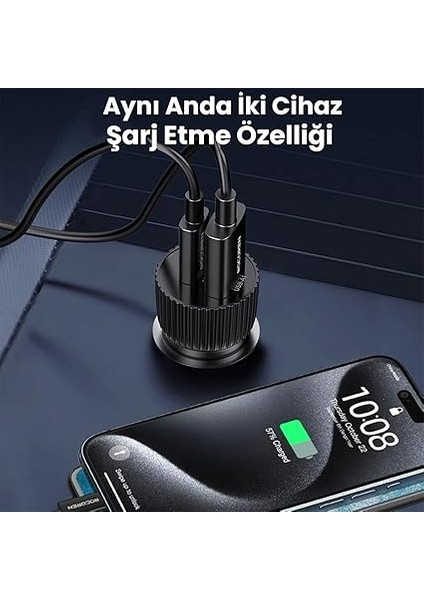 48W Çift Portlu USB Type-C ve Usb-A Araç Içi Hızlı Şarj Cihazı modelleri