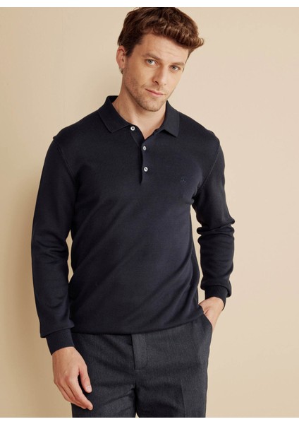 Polo Yaka Standart Lacivert Erkek Kazak BBFW25MKL003