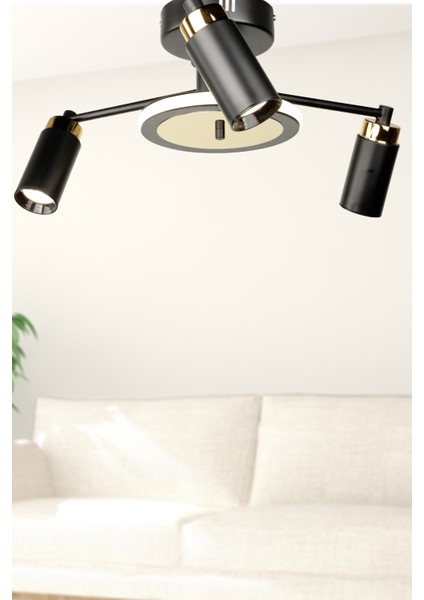 Linz Ledli 3.lü Avize Siyah