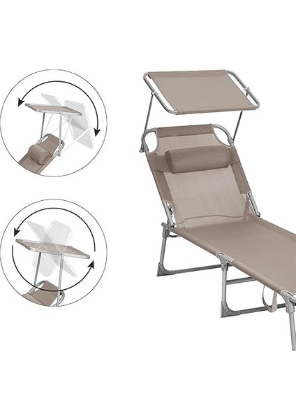 GCB192K01 Şezlong, Katlanabilir, 193 x 53 x 29 Cm, Taşıma Kapasitesi 150 Kg, Güneşlik ve Eğilebilir Sırtlık, Bahçe, Havuz, Teras Için, Boz Kahverengi indirimleri