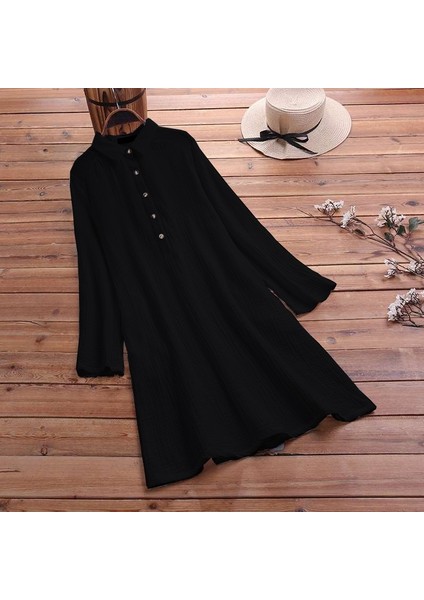 Günlük Rahat Baharlık Salaş Gömlek Yaka Elbise