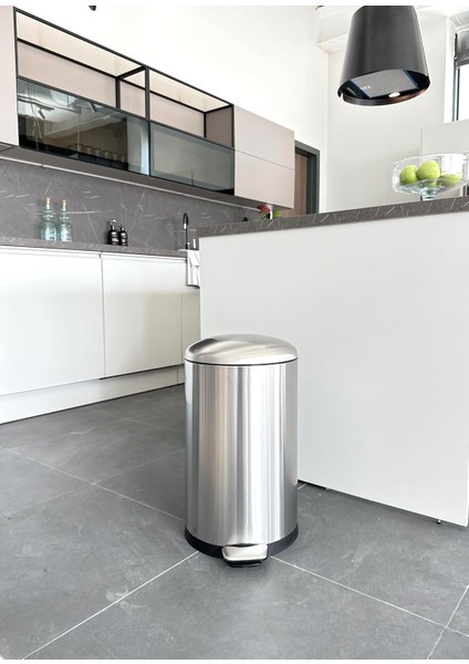 ME903006 Kapaklı Çelik Çöp Kovası 30LT Fırçalı, Siyah