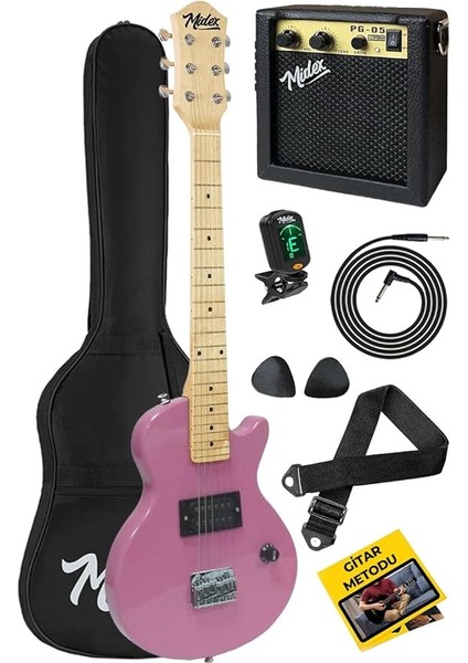 CEG-34PK 5-8 Yaş Çocuklar Için Amfili Full 1/2 34 Inç Elektro Gitar Seti Pembe