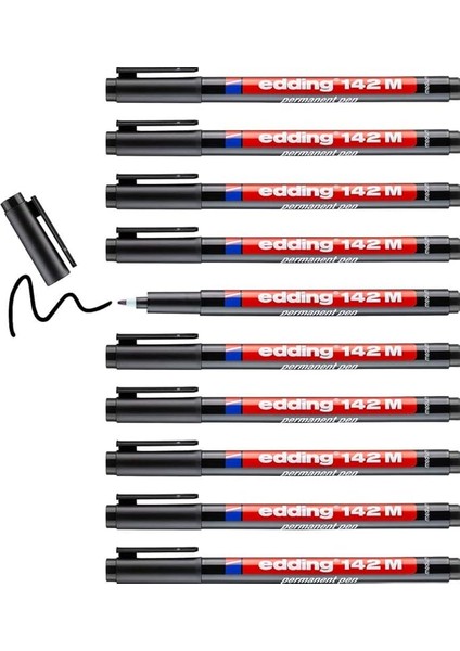 142 M Permanent Kalem - Asetat Kalemi - Siyah - 10 Kalem - Yuvarlak Uç 1 mm