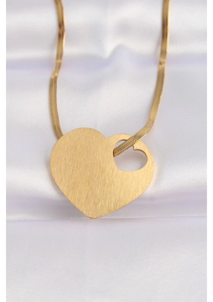 Bfs 316L Çelik Italyan Zincir Altın Renk Düz Plaka Kalp Kolye