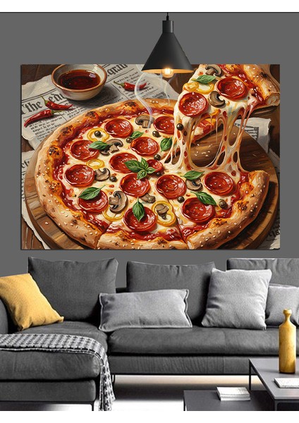 Bütün Peynirli Büyük Pizza Dilimleri Dekoratif Kanvas - Mdf Ahşap Tablo