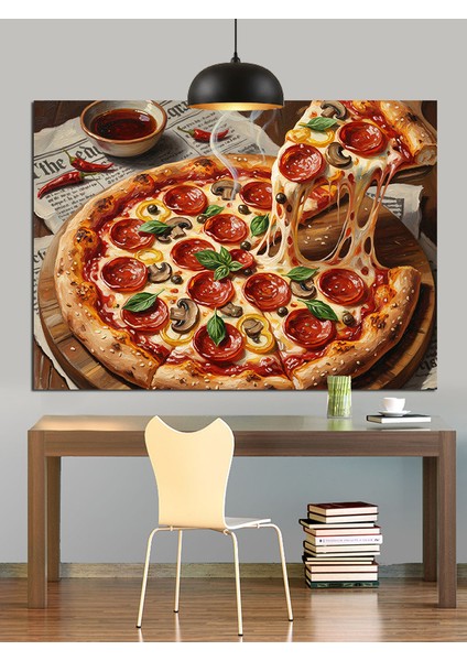 Bütün Peynirli Büyük Pizza Dilimleri Dekoratif Kanvas - Mdf Ahşap Tablo modelleri