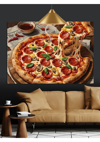 Bütün Peynirli Büyük Pizza Dilimleri Dekoratif Kanvas - Mdf Ahşap Tablo indirimleri