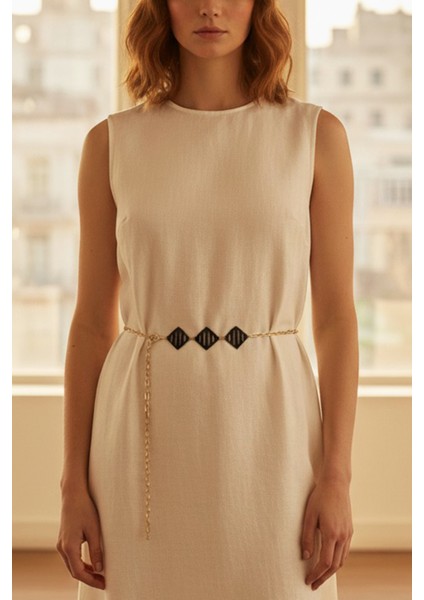 Pınkmark Kadın Gold Siyah Üçgen Desenli Ayarlanabilir Zincir Kemer PMKM25754 fırsatları