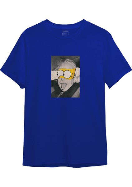 Albert Einstein / Homer Simpson Tişört - Mavi