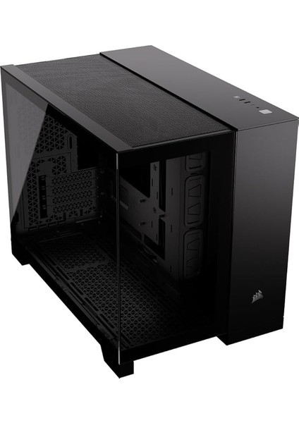 2500X Small-Tower Matx Çift Bölmeli Pc Kasası – Sertleştirilmiş Panoramik Cam – Ters Bağlantı Anakart Uyumlu – Vantilatör Dahil Değil – Siyah