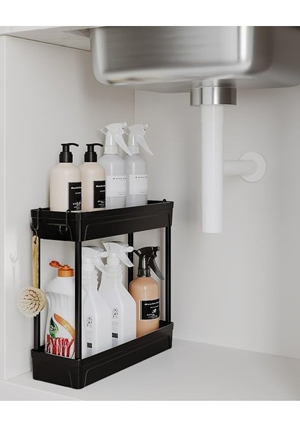 Home Rafata Makyaj,takı ve Bakım Ürünleri Organizeri Rafı Standı Iki Katlı Askılı Kozmetik Düzenleyici, Siyah indirimleri