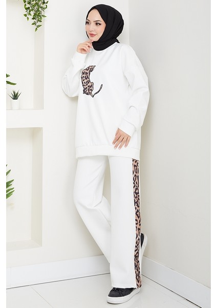 Kaplan Nakışlı Oysho Ikili Takım 1648 - Beyaz