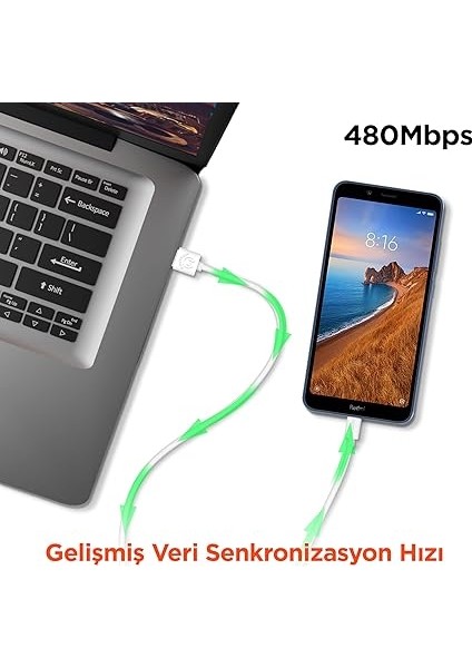 Micro USB Şarj ve Senkronizasyon Kablosu, Beyaz fırsatları
