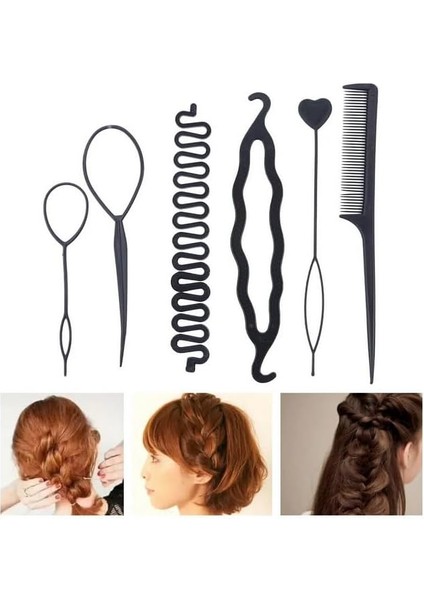 Okavango 5’li Karışık Siyah Renk Saç Örme ve Topuz Tokası Seti, Kadın Çocuk Mandal Toka, Lastik Toka Seti, Toka, Kız Çocuk Toka, Kadife Toka