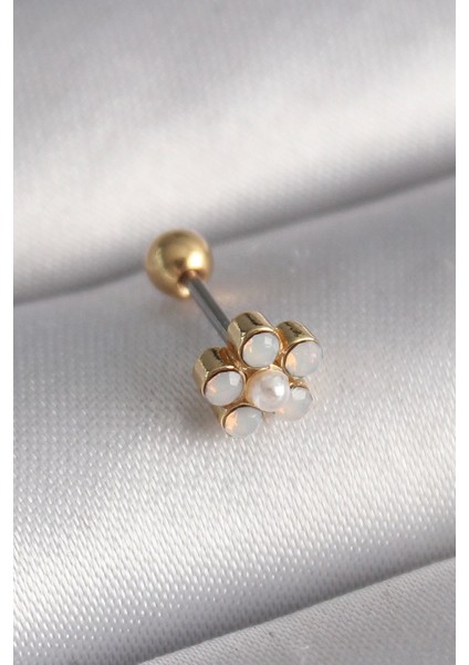 Bfs 316L Çelik Gold Renk Zirkon Taşlı Çiçek Model Tragus Piercing