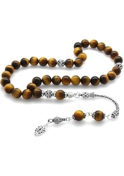 (Tesbihane) 925 Ayar Gümüş Püsküllü Küre Kesim Kaplangözü Doğaltaş Tesbih