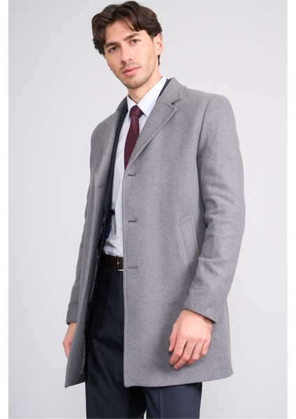 Çetinkaya Mentality 7849 Erkek Mono Yaka Regular Kaşe Kaban Orta Gri