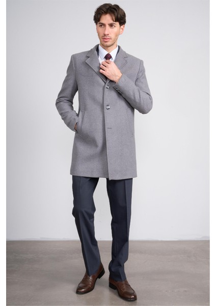 Çetinkaya Mentality 7849 Erkek Mono Yaka Regular Kaşe Kaban Orta Gri modelleri