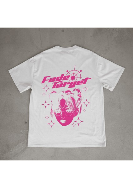 Faketarget Tasarım Baskılı Beyaz Oversize T-Shirt