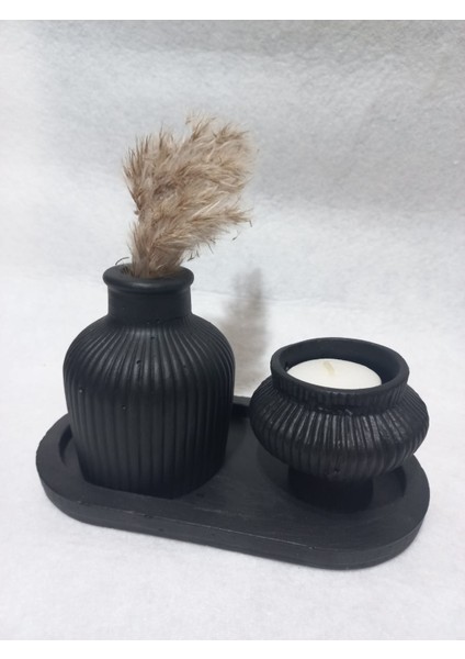 Tabaklı Küp Vazolu Fiji Mumluk Set Siyah fiyatları