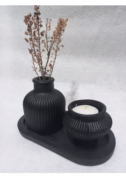 Tabaklı Küp Vazolu Fiji Mumluk Set Siyah fırsatları