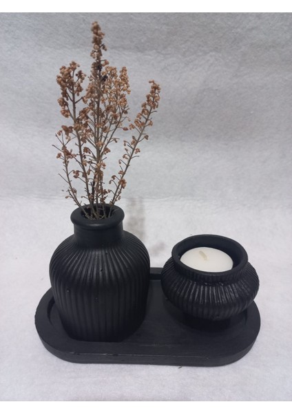 Tabaklı Küp Vazolu Fiji Mumluk Set Siyah indirimleri