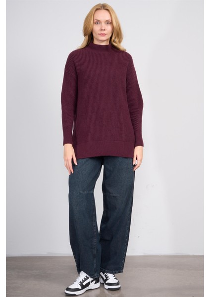 Çetinkaya Miya Mira Modest 8630 Kadın Dik Yaka Akrilik Yırtmaçlı Triko Kazak Mürdüm fiyatları