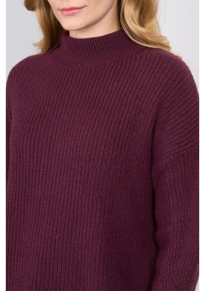 Çetinkaya Miya Mira Modest 8630 Kadın Dik Yaka Akrilik Yırtmaçlı Triko Kazak Mürdüm modelleri