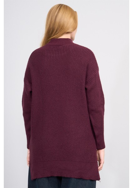 Çetinkaya Miya Mira Modest 8630 Kadın Dik Yaka Akrilik Yırtmaçlı Triko Kazak Mürdüm fırsatları