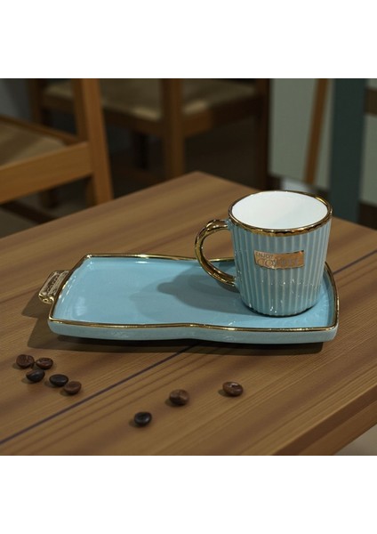 Porselen Sedef Yaldızlı Sunumluklu Kahve Fincan Takımı Seti 6 Kişilik modelleri