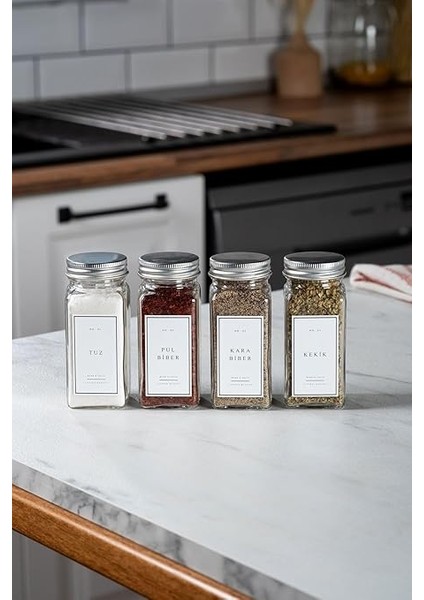Cam Baharatlık Seti Kapaklı Beyaz Etiketli Baharatlık Takımı modelleri